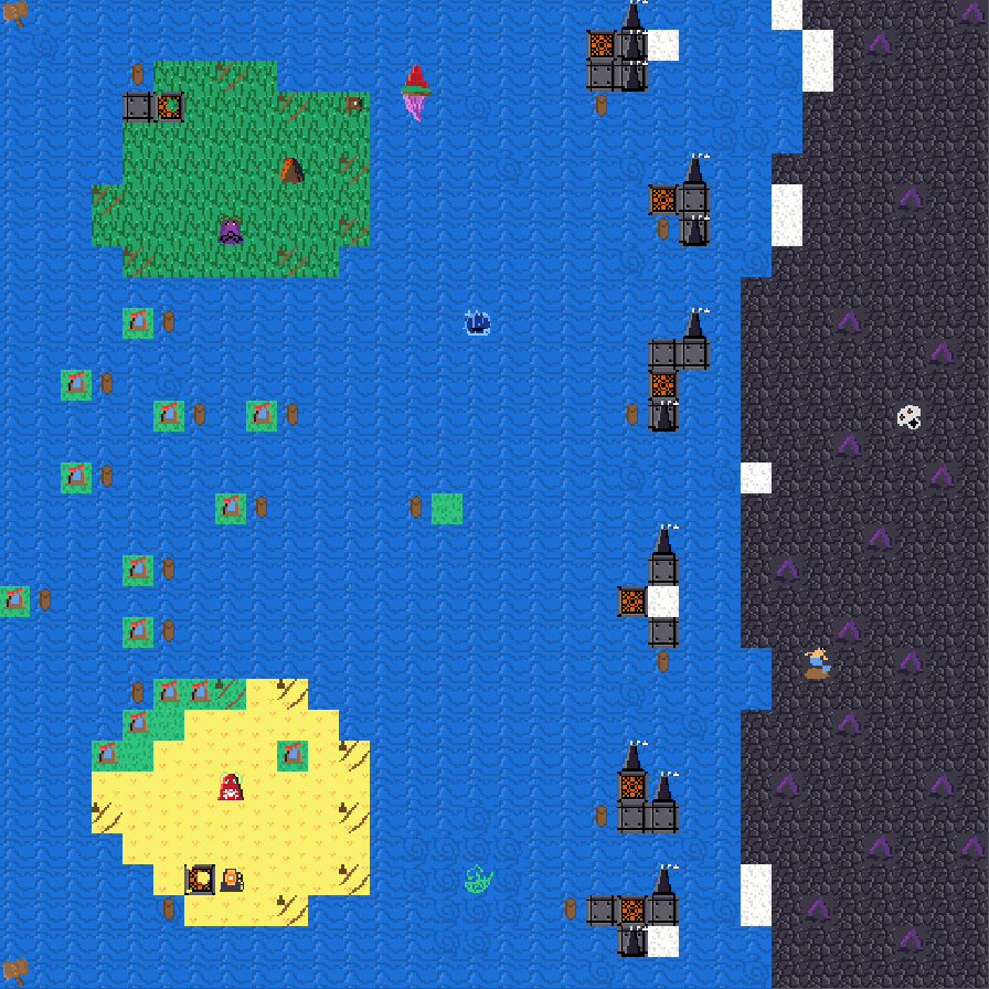 Early Spiral World map showing several islands, boats and ocean routes